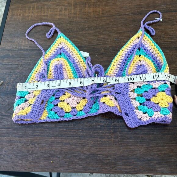 Handmade Crochet Grandmacore Knit Multi Colored Triangle Bikini Top One Size - Picture 5 of 6